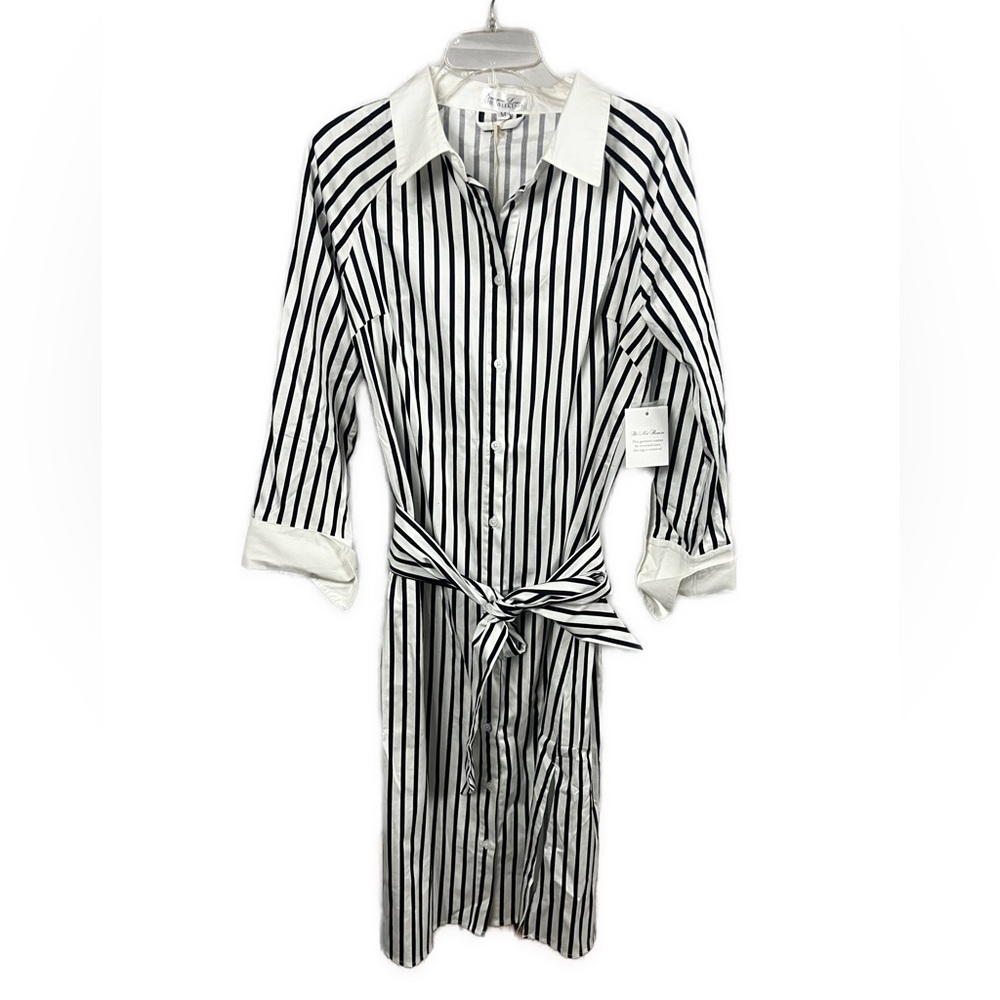 Everyone Loves The Weekend‎ NWT Kat Jamieson Navy Striped Shirtdress- Size M - Picture 4 of 10